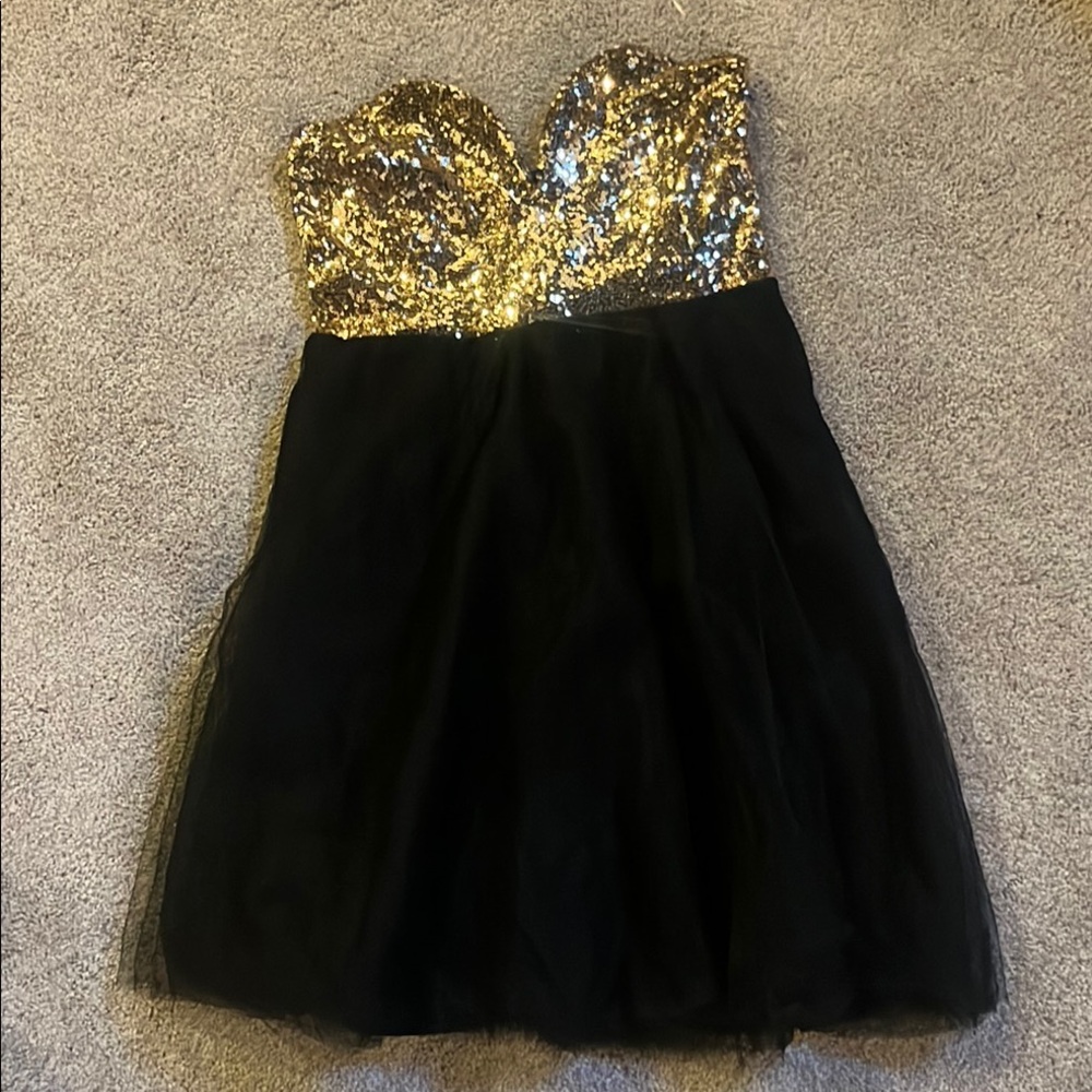 Gold Sequin Strapless Dress